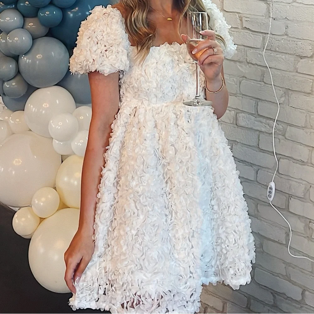 Lulus Precious Passion White Floral Puff Sleeve Babydoll Dress - Picture 1 of 2